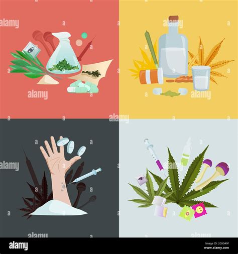 Drug addiction illustration set. Ready to use organic drugs mescaline ...