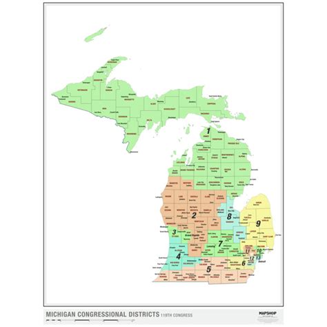 Michigan 2024 Congressional Districts Wall Map By Mapshop The Map Shop