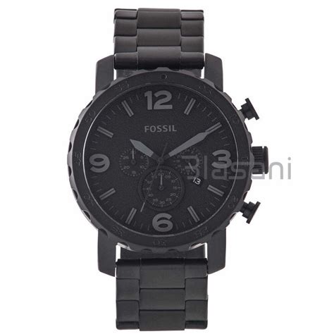 Fossil JR1401 Men's Nate Black Stainless Steel Quartz Chronograph Watch ...