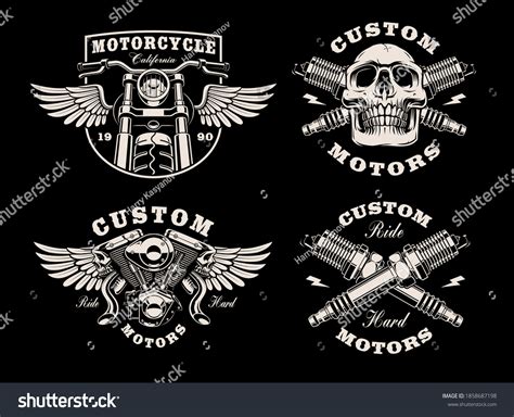 Set Black White Motorcycle Emblems On Stock Vector (Royalty Free ...