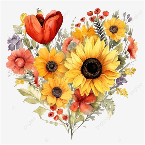 Ukrainian Heart Watercolor Sunflower And Poppy Flower Sunflower Heart