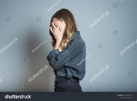 Beautiful Blonde Girl Crying Sad Isolated Stock Photo