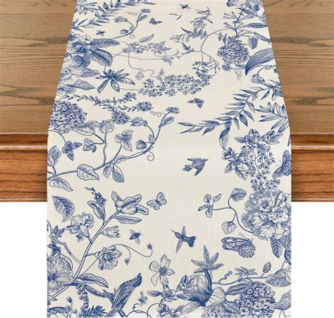 Amazon Anydesign Blue And White Table Runner X Inch