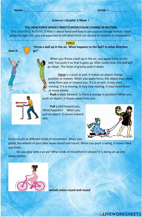 Forces And Motion How Things Move 3rd Grade Science Worksheets