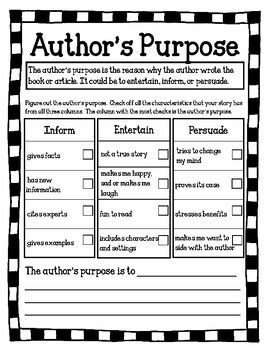 Author S Purpose Worksheets Rd Grade