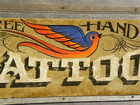 Tattoo Sign hand painted original art wooden sign vintage