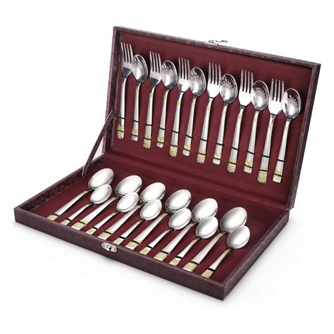 Fns Raga Karat Gold Plated Pcs Cutlery Set With Leatherette Box