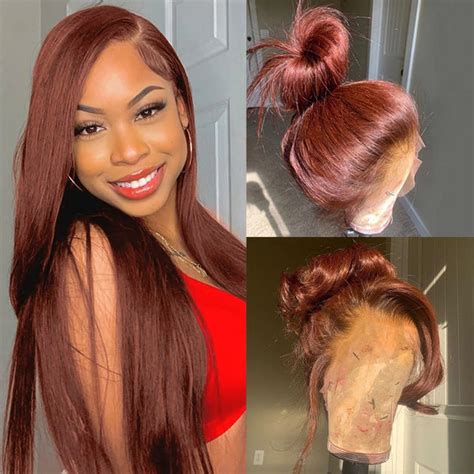 33 Reddish Brown Color Invisible Pull String 360 Lace Frontal Wigs Gl