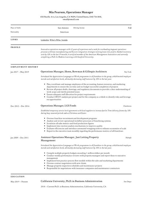 Operations Manager Resume Template Word