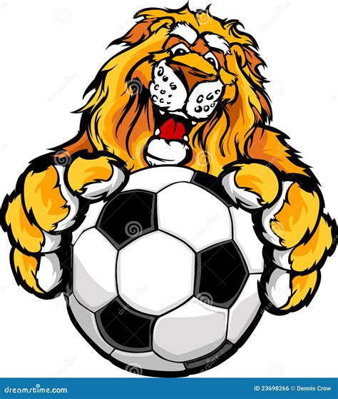 Cute Happy Lion Mascot With Soccer Ball Stock Vector Illustration Of