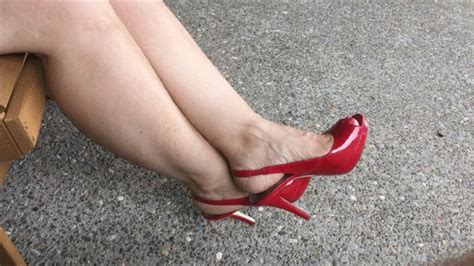 Teasing At Home Deb Dangles Her Red Style And Co Stiletto Spiked Heel Sling Back Open Toe Pumps