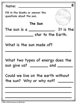 The Sun Reading Comprehension For St Grade By Science And Steam Team