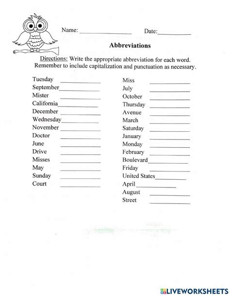 Abbreviations Online Exercise For Grade 3 Live Worksheets Worksheets Library