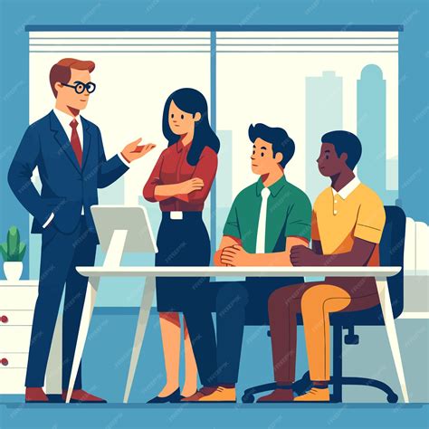 Premium Vector | Illustration of a leader talking to the team