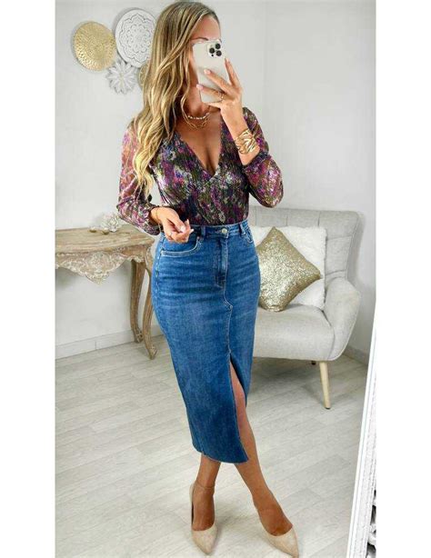 Jupe Jeans Longue Fendue Mode Femme En Ligne