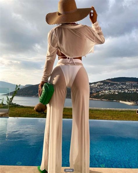 Shein Swim Basics Sheer Bikini Set Halter Triangle Bra Thong Cover Up Shirt Pants Piece