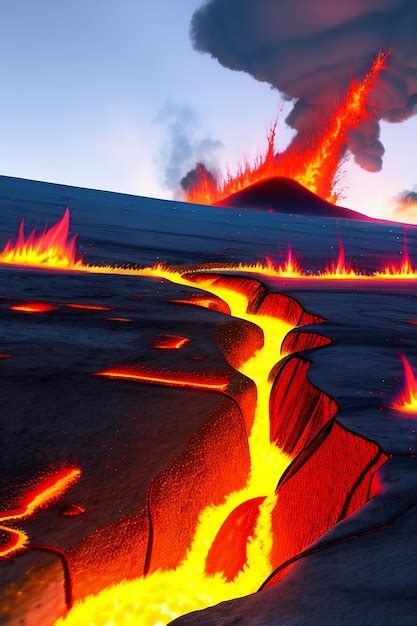 Premium AI Image | Natural disaster earth extreme environment active volcano eruption lava flow ...