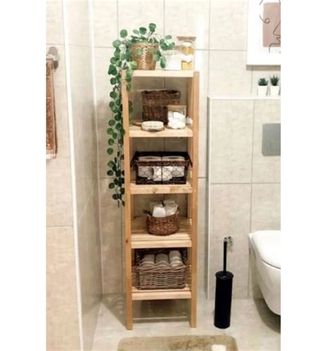 Ahşap 5 Raflı Açık Banyo Dolabı Banyo Düzenleyici ve Kitaplık Salon