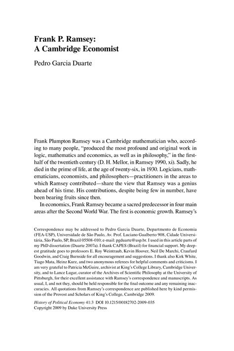 (PDF) Frank P. Ramsey: A Cambridge Economist