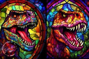 Retro T Rex Dinosaur Stained Glass Graphic By Summer Digital Design