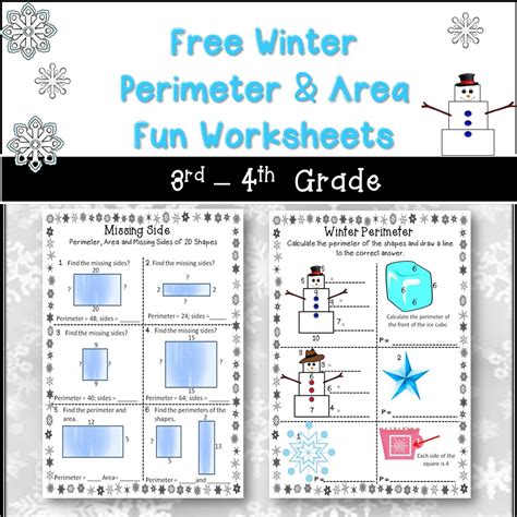 Free Winter Themed Perimeter Area Activity Worksheets Rd Th