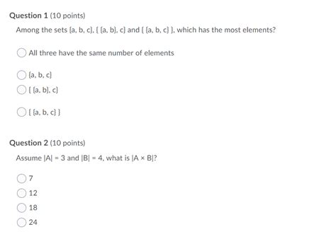 Solved Question 1 10 Points Among The Sets {a B C} {