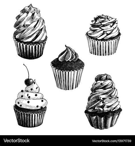 Set Of Hand Drawn Cupcakes Royalty Free Vector Image