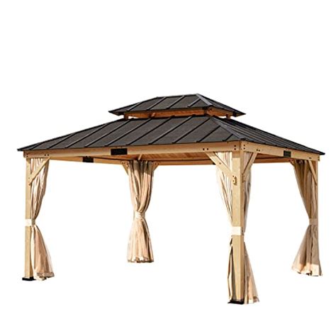 MELLCOM 11 X 13 Asphalt Hardtop Gazebo Spruce Wood Double Roof