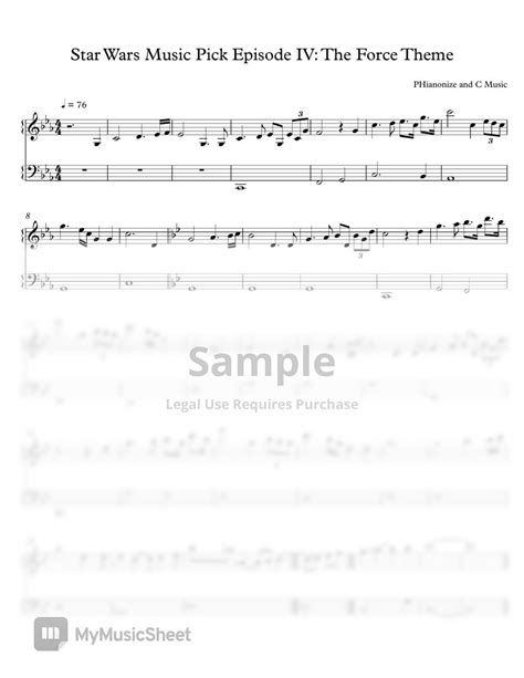 John Williams Star Wars The Force Theme Easy Version Sheets By