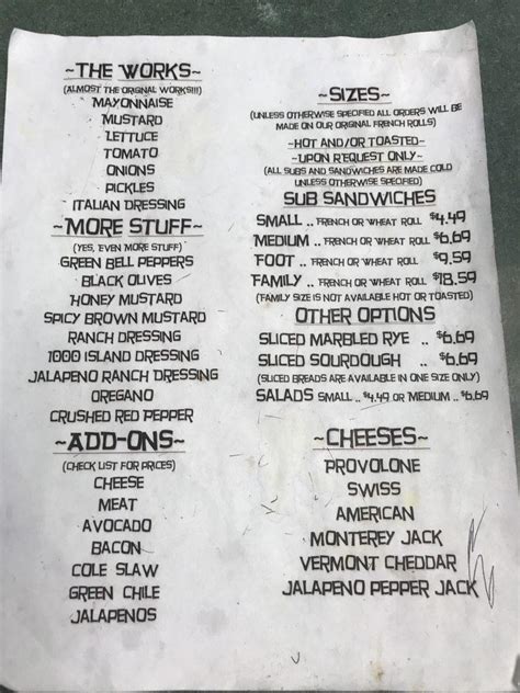 Menu at Brown Bag Deli restaurant, Alamogordo