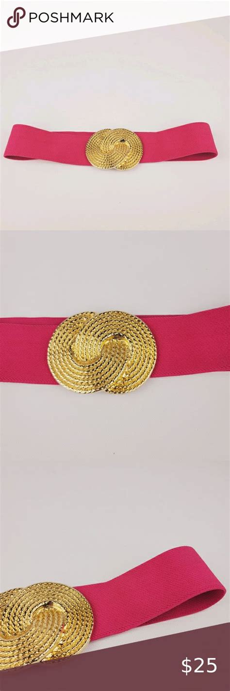 Vtg Nan Lewis Hot Pink Elastic Belt W Gold Buckle Hot Pink Vintage