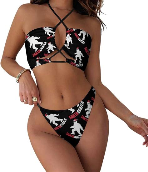 Funny Santa Bigfoot Sasquatch Adjustable Two Piece Swimsuit For Women Triangle Bikini String Tie