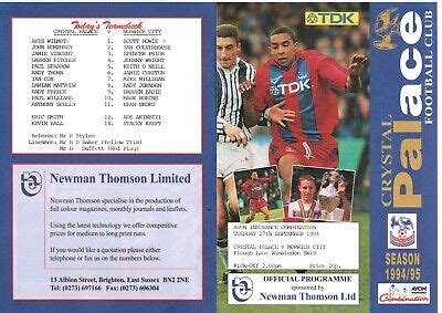 Crystal Palace V Norwich City Reserves Programme Ebay