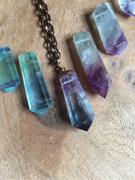 Fluorite Necklace Raw Crystal Necklace Fluorite Jewelry Etsy