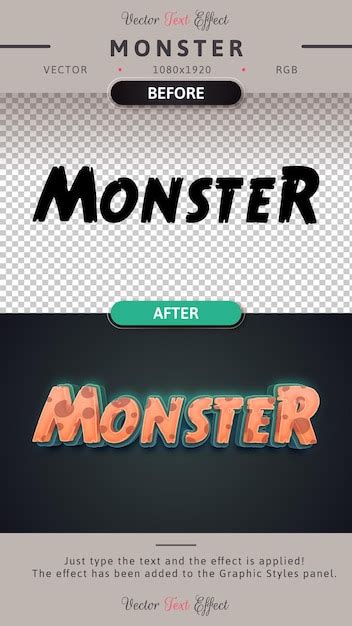 Estilo De Fuente De Efecto De Texto Editable Monster Vector Premium