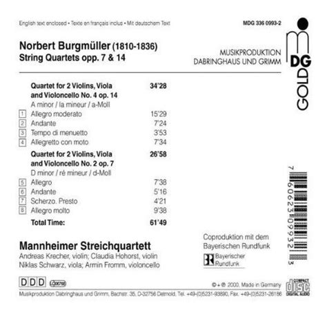 Cd Burgmüller String Quartets Op 7 And 14 Cuotas Sin Interés