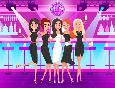 Bachelorette Party Girls Dancing In Nightclub Stock Vector Illustration Of Decoration Ball