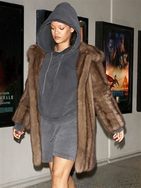 Rihannas Sweat Shorts Fur Coat On Date With A Ap Rocky Photos