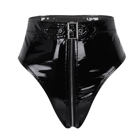 Aiihoo Women S Wet Look Pvc Leather Booty Shorts High Waisted Hot Pants Zipper Briefs Underwear