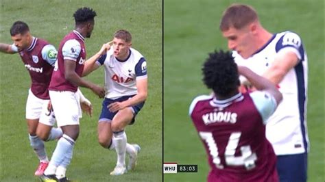 Mohammed Kudus Red Card For Slapping Mickey Van De Ven Vs Tottenham