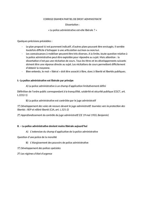 Corrige Examen Partiel DE Droit Administratif CORRIGE EXAMEN PARTIEL