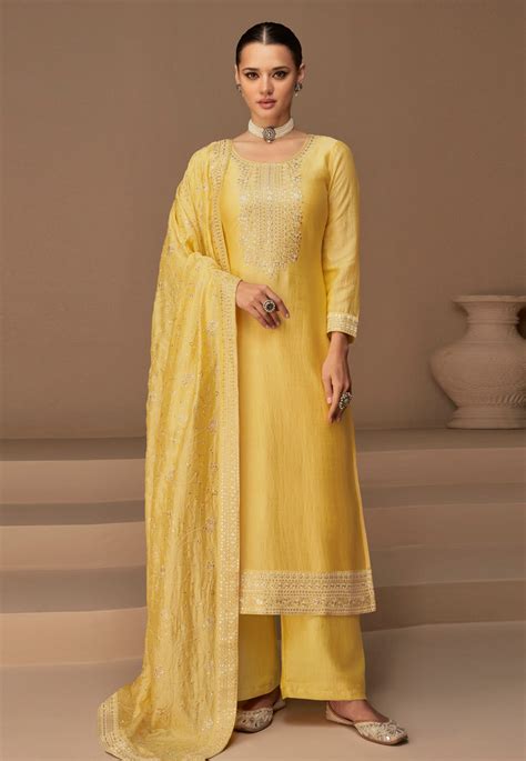 Yellow Silk Palazzo Suit 262503