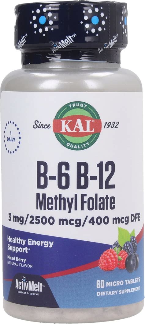 Vitamina B6 B12 E Metilfolato ActivMelt 60 Pastilhas KAL