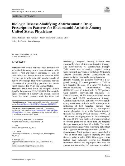 PDF Biologic Disease Modifying Antirheumatic Drug Prescription