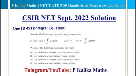 CSIR NET Sept 2022 Integral Equation Que ID 421 Part C Solution