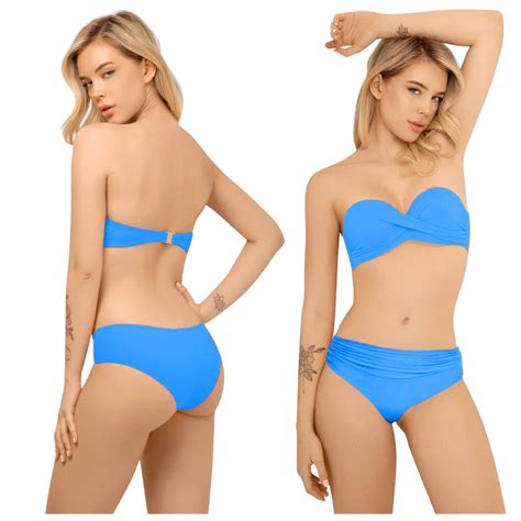 Str J K Pielowy Bikini Kostium Zestaw Dwucz Ciowy Komplet Bez Rami Czek S Sapphire Moda