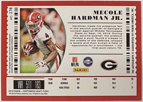 Mecole Hardman Jr Autographed 2019 Panini Contenders Draft Picks