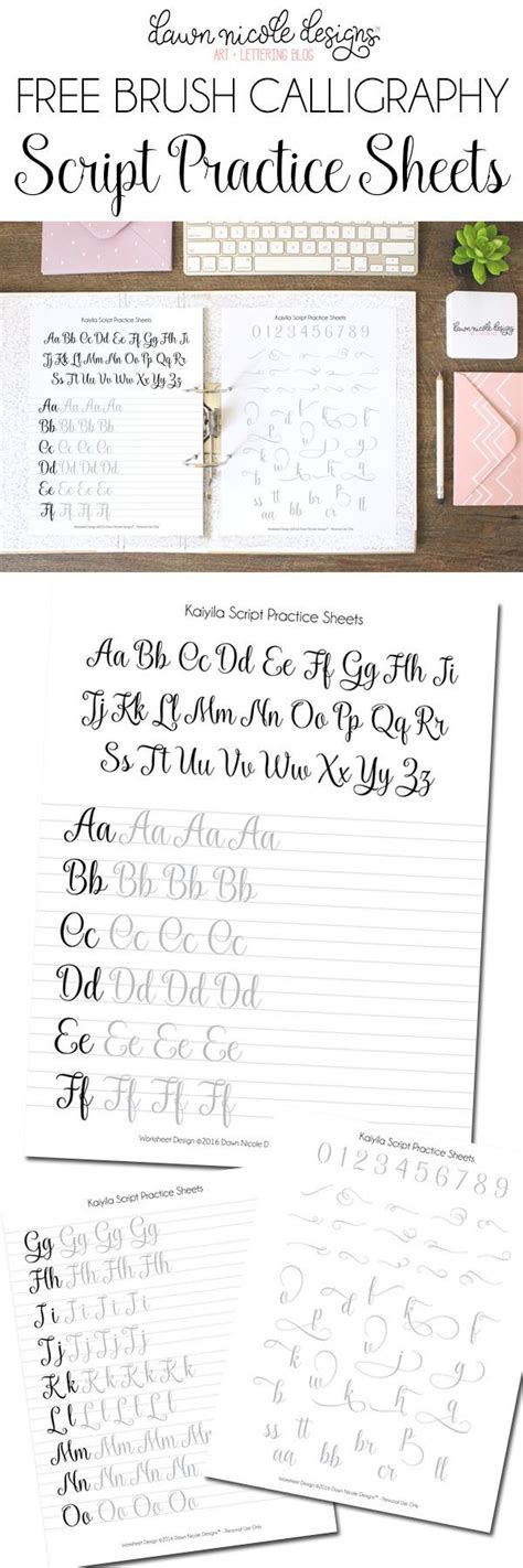 Script Brush Calligraphy Worksheets (by Dawn Nicole) | Brush lettering ...