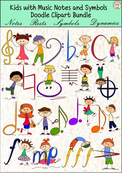 Kids with Music Notes Doodle Clip Art Bundle