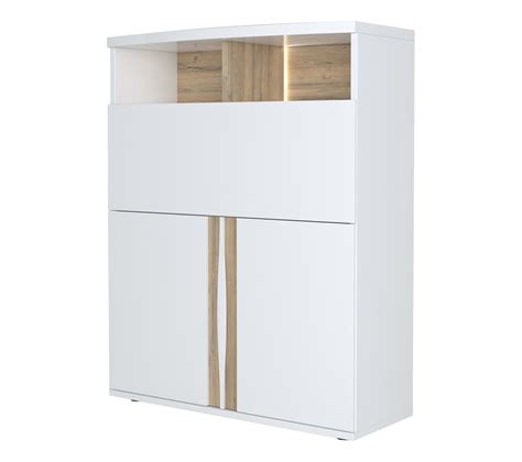 Buffet haut INSTA blanc brillant décor chêne Buffet BUT